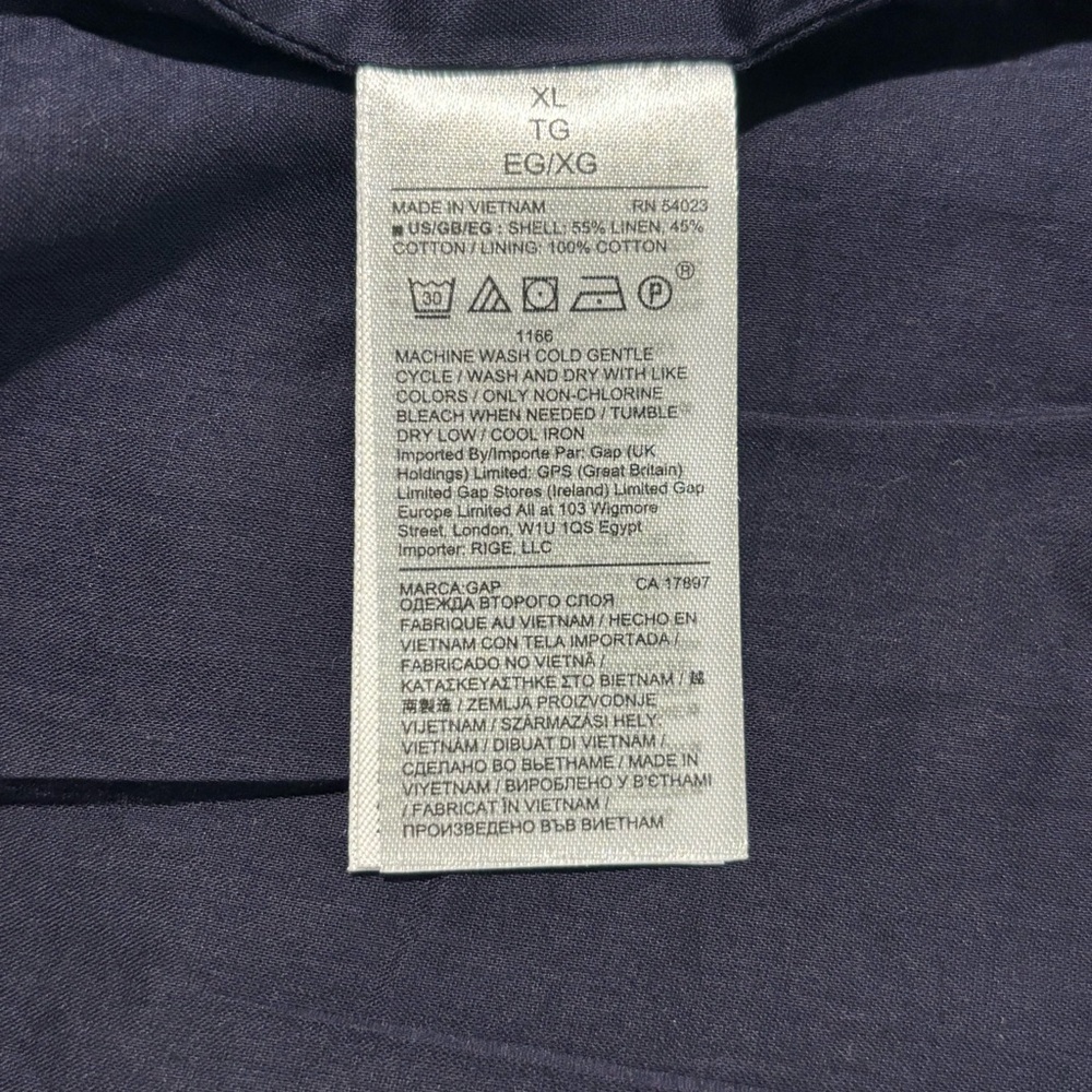 GAP Sz XL Mini Wrap Dress Linen Blend Ruffle Hem Short Sleeve NEW WITH TAG Navy - Picture 9 of 9